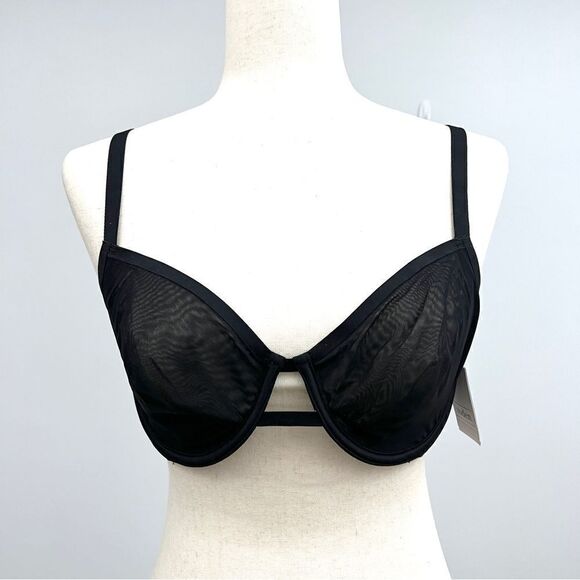 NWT Auden Sheer Mesh Unlined Demi Coverage Underwire Bra 34D Black - Picture 6 of 11